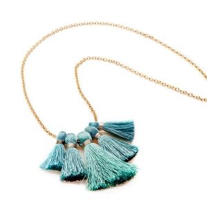 Tassel Necklace Miss Ivy Pearl Blue Green Pastel Tassels with Gold Tone Chain